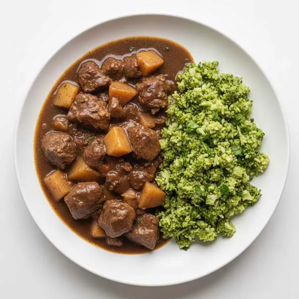 Celtic Beef Stew with broccoli rice